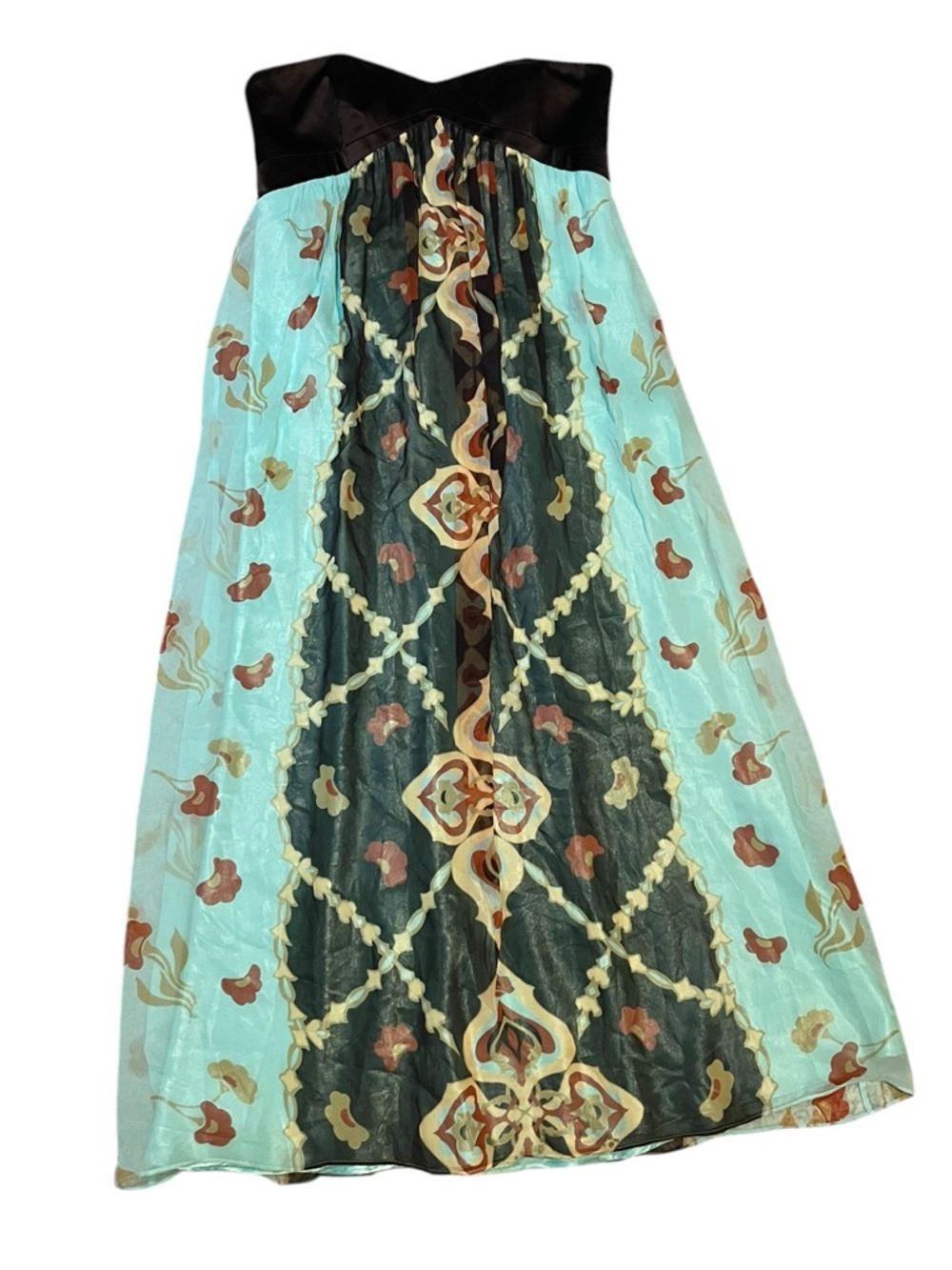 Laundry By Shelli Segal Silk Teal Floral Maxi Dress W/sweetheart neckline - Picture 2 of 4